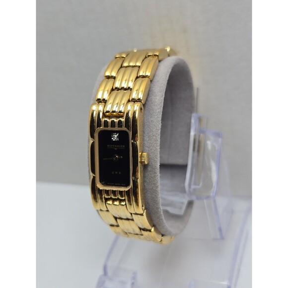 Vintage Wittnauer QWR Tank Watch Womens Black Dial Diamond New Battery Petite